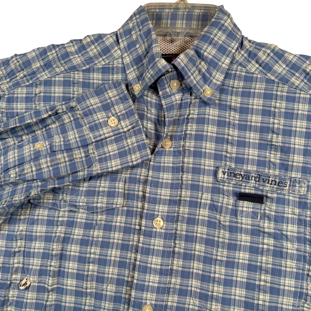 Vineyard Vines Performance Harbor Shirt Mens XS Blue Plaid Vented Fishing Button